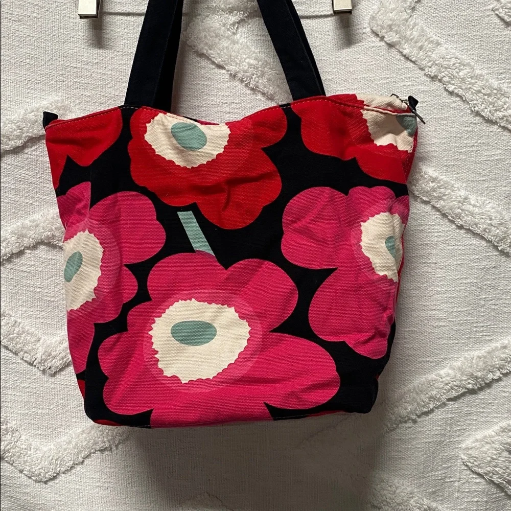 Marimekko Black and Red Canvas Floral Tote